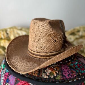 Vintage Stetson Roadrunner Woven Straw Cowboy Hat Unique Design, 6 7/8